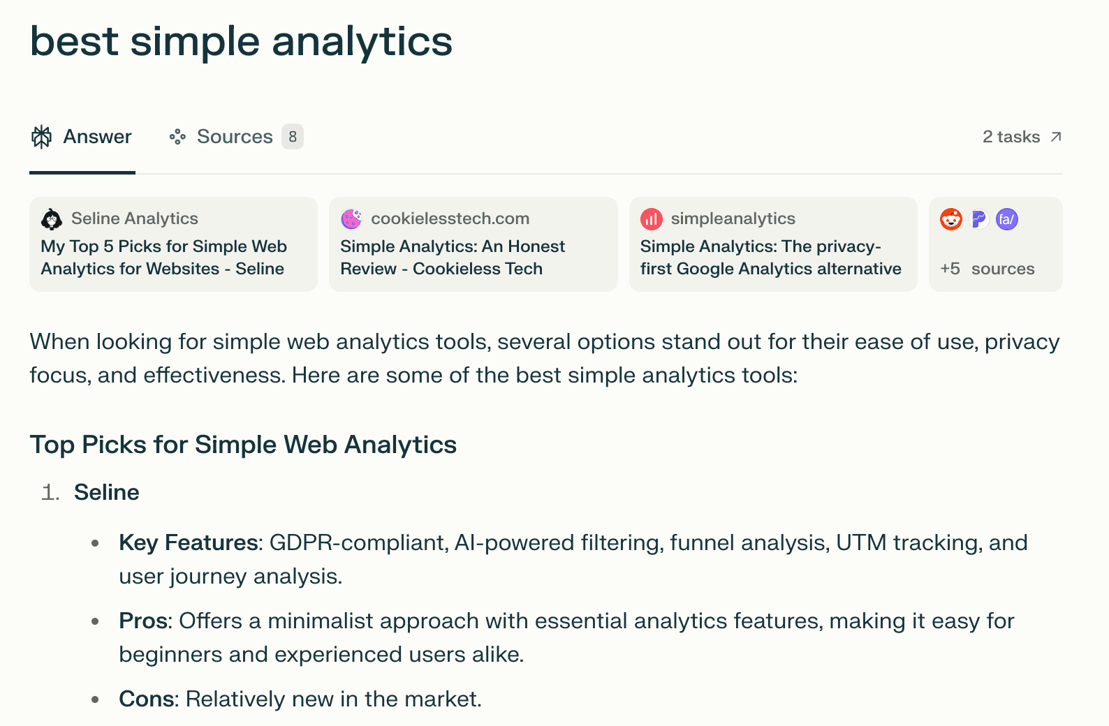 Perplexity best simple analytics search results.