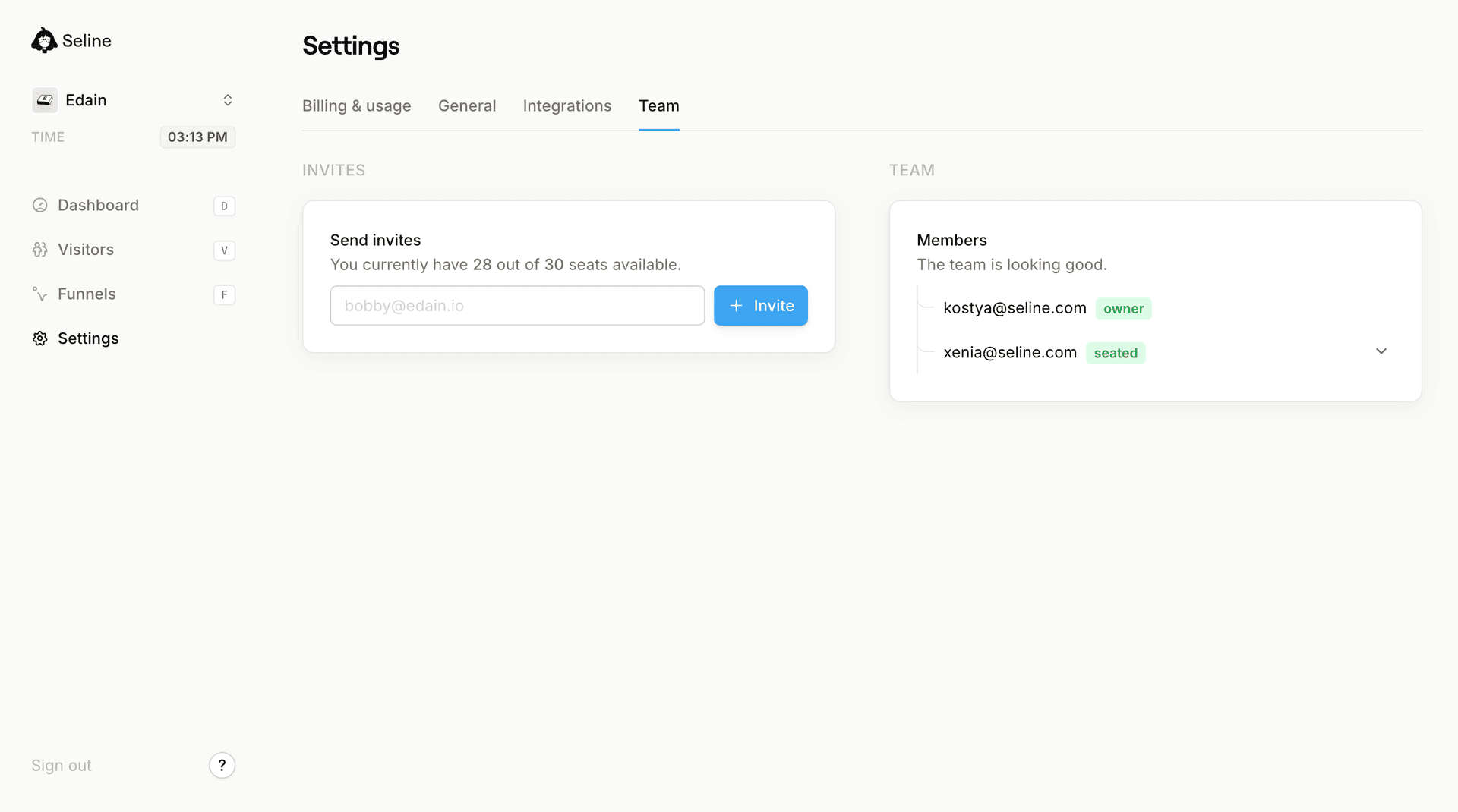 Seline's teams functionality
